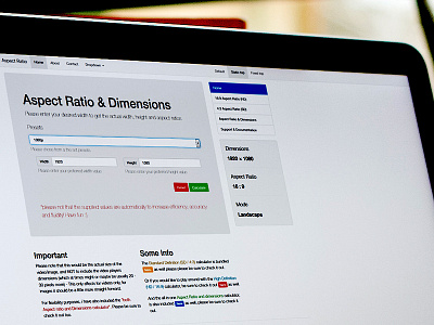 Aspect Ratio & Dimensions calculator