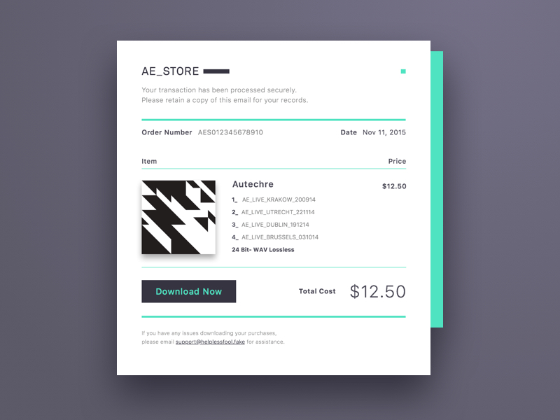 Ae. Email Receipt 017 ae austin autechre dailyui design email mudshock music receipt ui