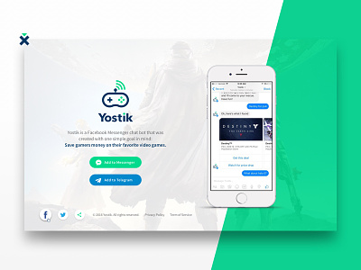 Yostik landing page bot brand branding controller landing page messenger signal site ui video games website yostik