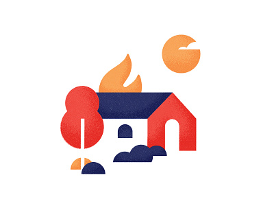 🏠🔥 burn burning design feels fire house illustration summer sun texture tree tx