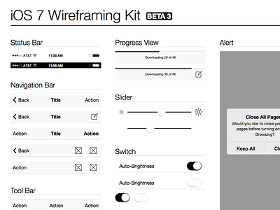 iOS 7 Wireframe Kit