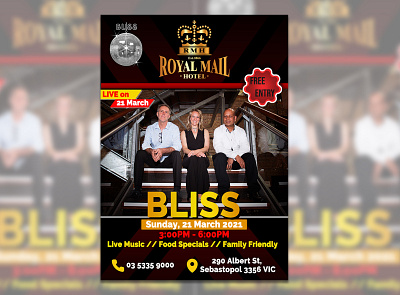 Royal Mail Hotel Live Show Flayer Design flayer design poster product ads product ads design for facebook