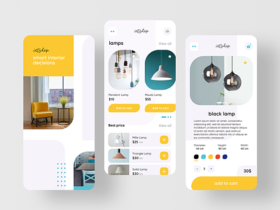 Interior shop mobile UI app design concept e commerce flatdesign layout minimal mobile ui shopping ui user interface