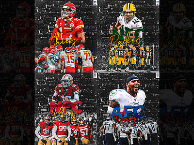 NFC / AFC possible winners for NFLMX social media account 49ers chiefs nfl packers photo photoshop playoffs sports titans typography