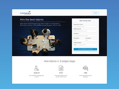 Internshala Employers Registration Page