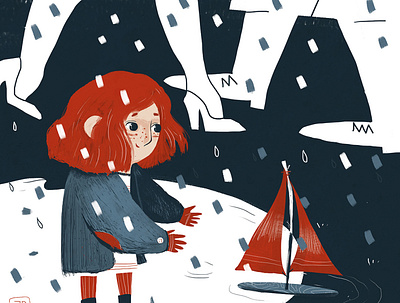 ship characterdesign children book girl illustration inspiration kid raedhair rain redhead ship sketch wacom