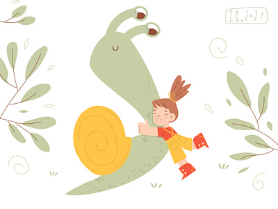 snail hugs child childrenillustration girl hugs kid snail