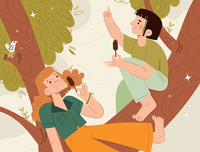 girls characterdesign forest friends friendship girls ice cream illustration inspiration redhead tree