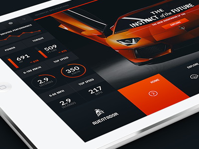 Lamborghini Aventador - Web Layout auto car css3 flat html5 ipad layout menu minimal stat web web design