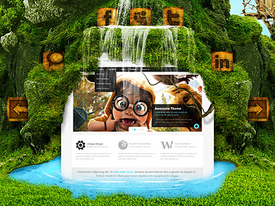 Creativeland - Web Layout 2. fantasy featured grass icon island lake moss nature portfolio water waterfall web webdesign wood wooden