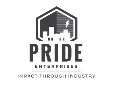 PRIDE logo branding factory hexagon identity industry logo pride social enterprise workforce