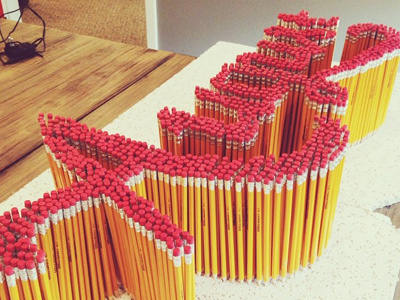 August Pencil Lettering 3d august back to school cursive hand lettering installation lettering object as type pencils script type typography