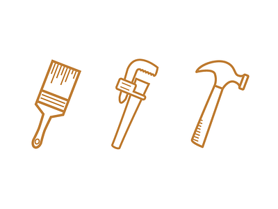 Hand Tools branding construction hammer icons identity paint brush pipe wrench smoke signal dsgn tools