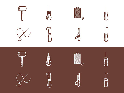 Leather Working Tools branding design icons leather needle scissors smoke signal dsgn thread tools