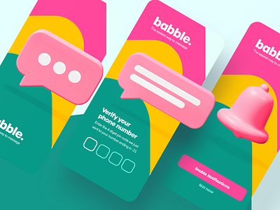 babble onboarding exploration 3d app authentication babble chat chat icon icons ios iphone message app mobile notification onboarding phone number verify