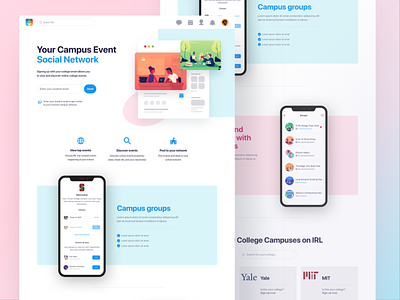 IRL College Landing Page - Concept college college sports hero landing page landing page design landing page ui sdsu simple simple clean interface social social network uc uiux web white