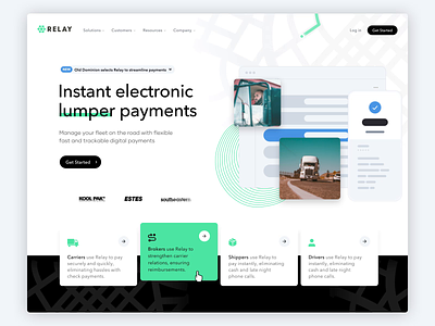 RelayPayments - Full Website animation caviar fleet footer fright homepage landing page motion online payments patterns payments quote relay relay payments roads shippers trucking uber ux website
