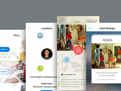 App sreens #hunt airbnb app hunt locations map mobile profile selection startups
