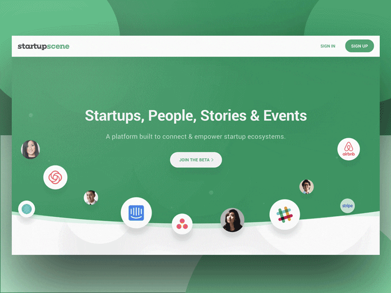 StartupScene apps community design events landing startups startupscene tech