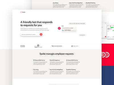 Spoke Lead Page Design bot design employee interface landing page manage requests respond set up spoke ui website