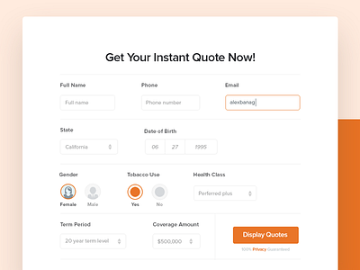 Insurance Quote Form UI design form insurance interface landing page quote records registration ui website
