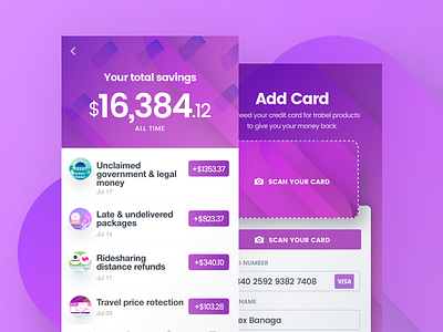 New DoNotPay iOS Screens currency custom design donotpay experience interface money purple