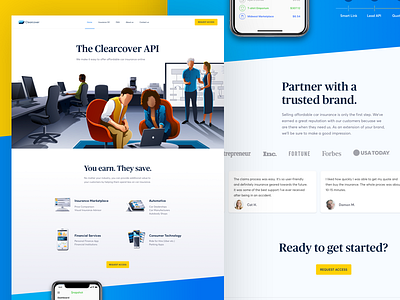 Clear Cover Landing Page Preview api clear cover earnings insurance interface landing page money security startup ui website