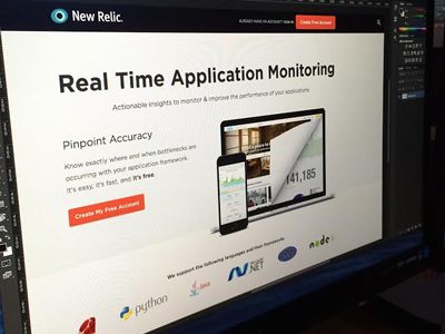 New Relic Landing Page application data design interface landing page monitor new relic real time ui website