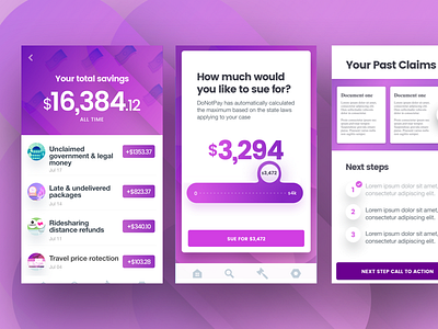 DoNotPay Mobile Screens accessibility design website donotpay interface investment mobile purple screen security ui