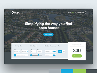 Nepo Homepage Hero design easy find homepage house interface landing page nepo open house ui website