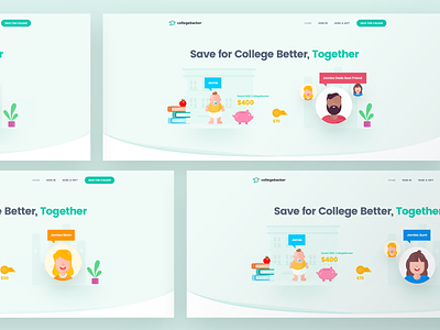 College Backer Character Scenes college backer design education information interface knowledge landing page program savings ui