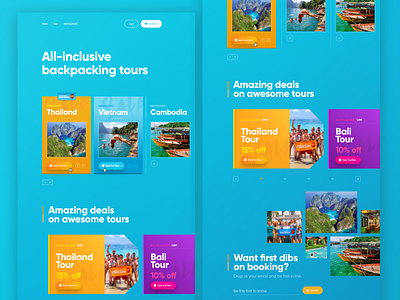 Backpacking Tours Homepage & Hover States adventure backpacking tours design interface landing page outdoors tour ui website