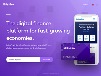 RelatePay Landing Page Preview design finance interface landing page payment platform relatepay security ui website