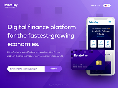 RelatePay Final Landing Page accessible design digital easy handy interface landing. page mobility payment relatepay ui website