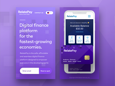 RelatePay Final Landing Page - Mobile accessible design digital easy handy interface landing. page mobility payment relatepay ui website