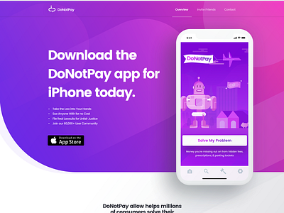 DoNotPay App Landing Page Preview app donotpay download interface iphone landing page mobile ui ux website