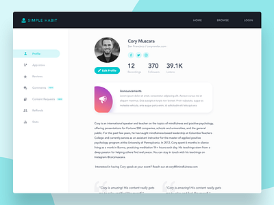 SimpleHabit User Profile Light Exploration design exploration interface landing page light profile simplehabit ui website