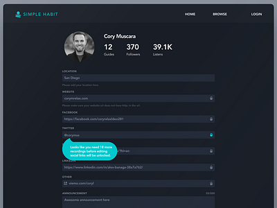 SimpleHabit User Profile Inputs Preview