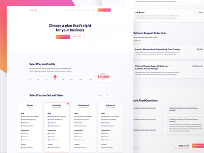 Apollo Pricing Concept apollo business concept credits design faq interface plan price services ui website