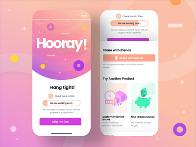 DoNotPay Flow Completion Screen app design donotpay flow hooray interface mobile screen service ui