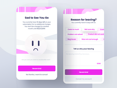 Cancel subscription design flow for DoNotPay account account settings bot bye cancel canceling deactivate leaving users offboarding robot robots