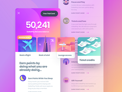 DoNotPay Final Rewards Screen design donotpay interface landing page points screen travel ui website