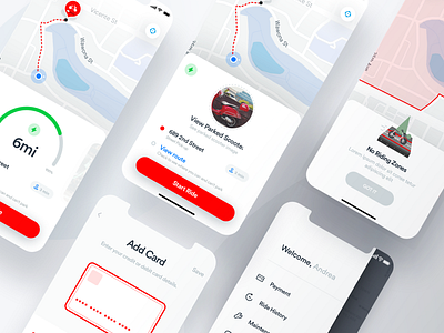 More Shared Screens app interface ios mobile payment ride route scooter shared ui