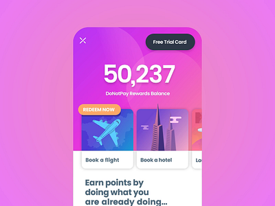 DoNotPay Rewards Screen (In Motion) card clouds donotpay hotel hotel booking lounge money app plane points redeem rewards sleep stats