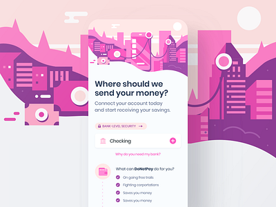 DoNotPay Bank Onboarding Exploration city design donotpay exploration interface landing page money ui urban