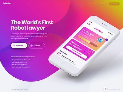 DoNotPay Home Page Exploration app design lawyer mobile robot ui