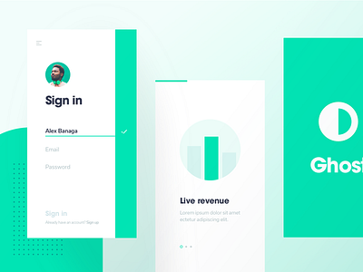 Ghost App Onboarding Exploration design ghost green onboard page sign in ui ux website