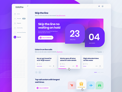 DoNotPay Skip the Line Home Screen for Web bpo call call center customer design donotpay service ui ux website