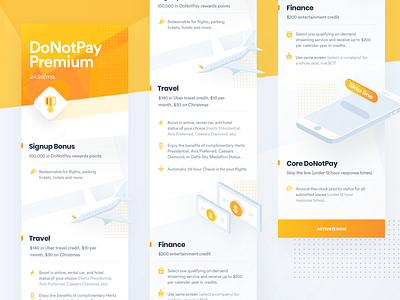 DoNotPay Upgrade to Premium Preview - iOS check in design donotpay finance flight money travel ui ux website