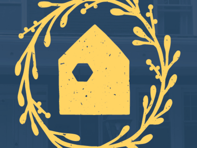 M Haus Logo airbnb branding design distressed floral hexagon house logo wreath